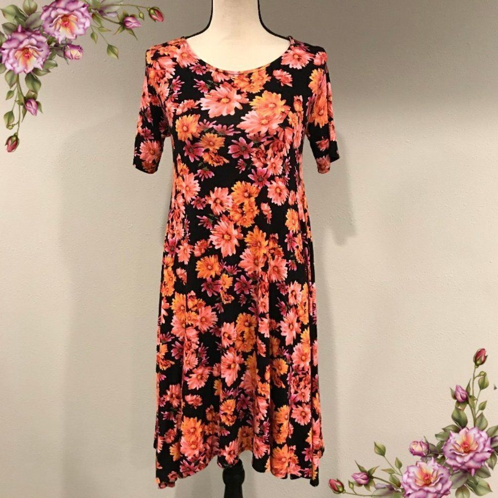 Short sleeve floral a-line loose fit dress in fall colors